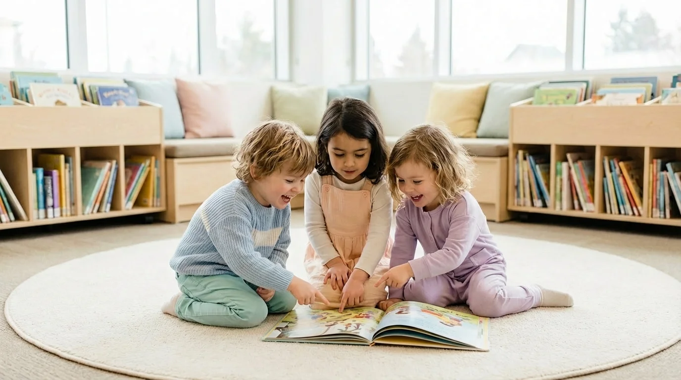 Barn som läser en personlig barnbok tillsammans med en förälder